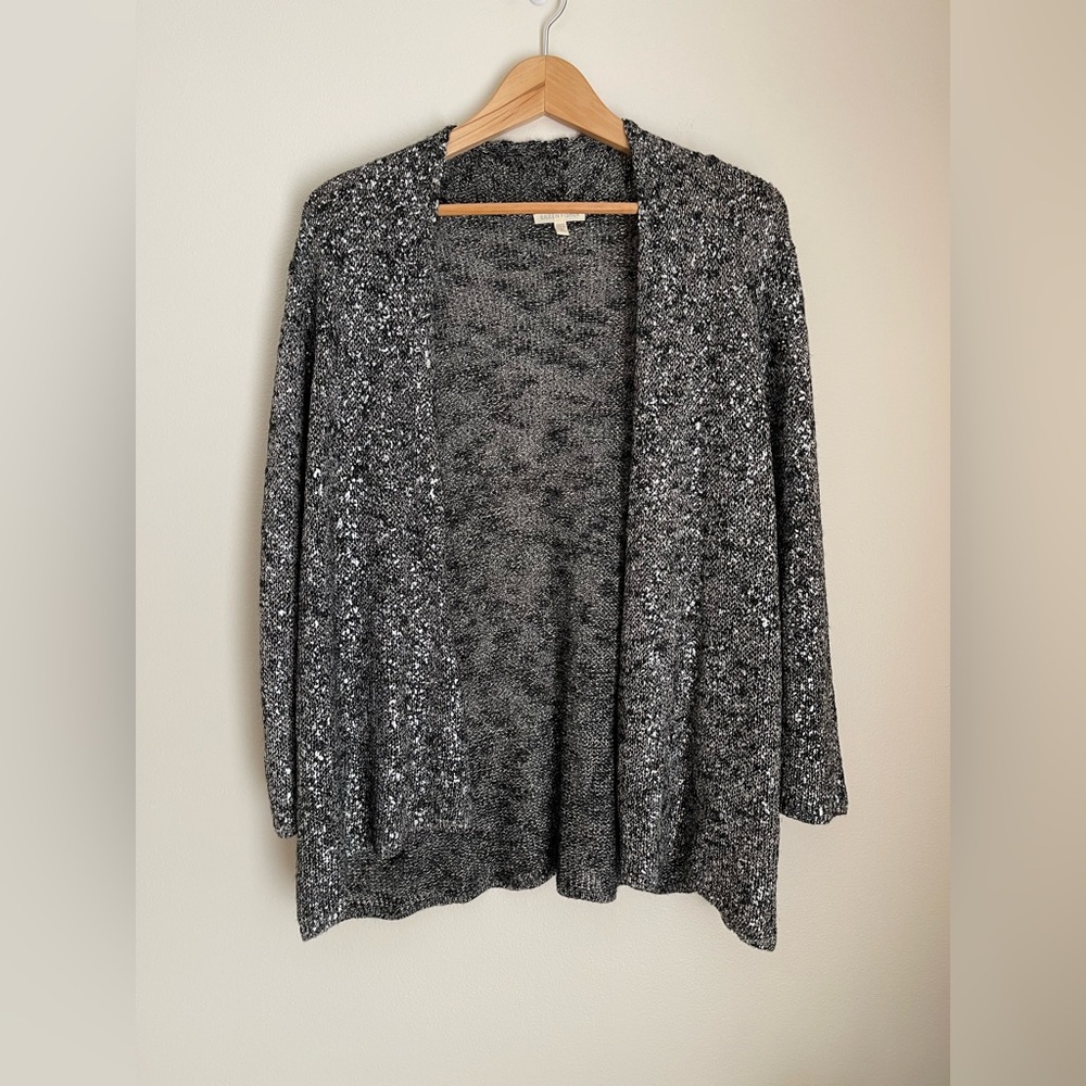 EILEEN FISHER Charcoal Gray and Metallic Silver Open Front Cardigan Size XL